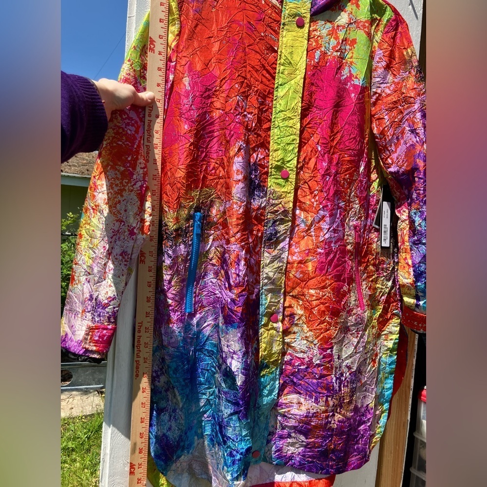 NWT UBU Clothing Co. Ibiza Abstract Hooded Crinkle Raincoat Jacket Size M - Picture 4 of 15